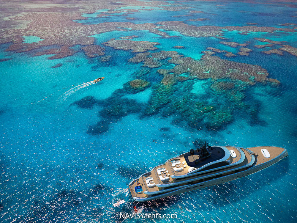 Super yacht on the Great Barrier Reef, Queensland