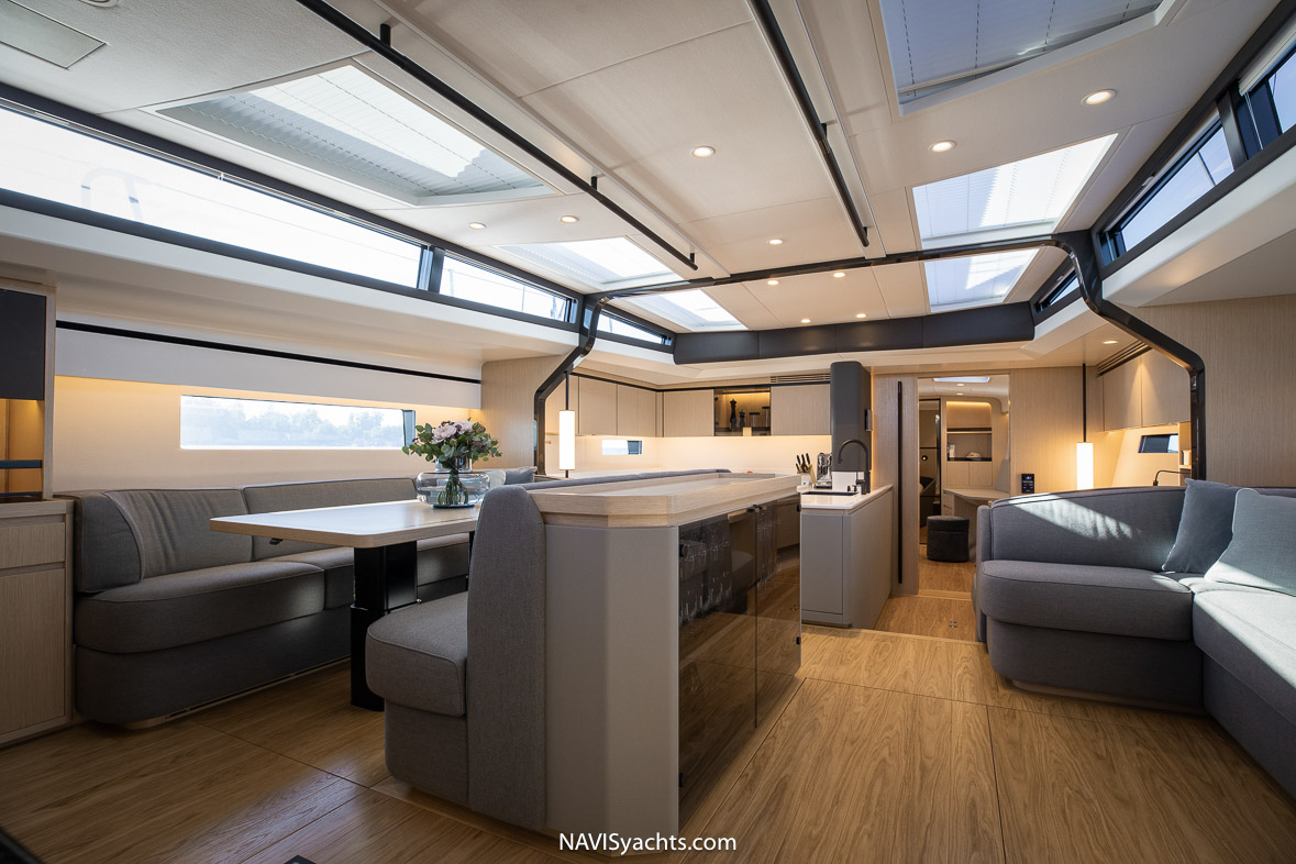 Interior view of the 67 Performance Cruiser Freedom showcasing the open layout and modern design