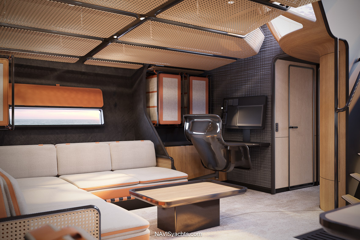 Interior view of luxury cabins in Raven yacht