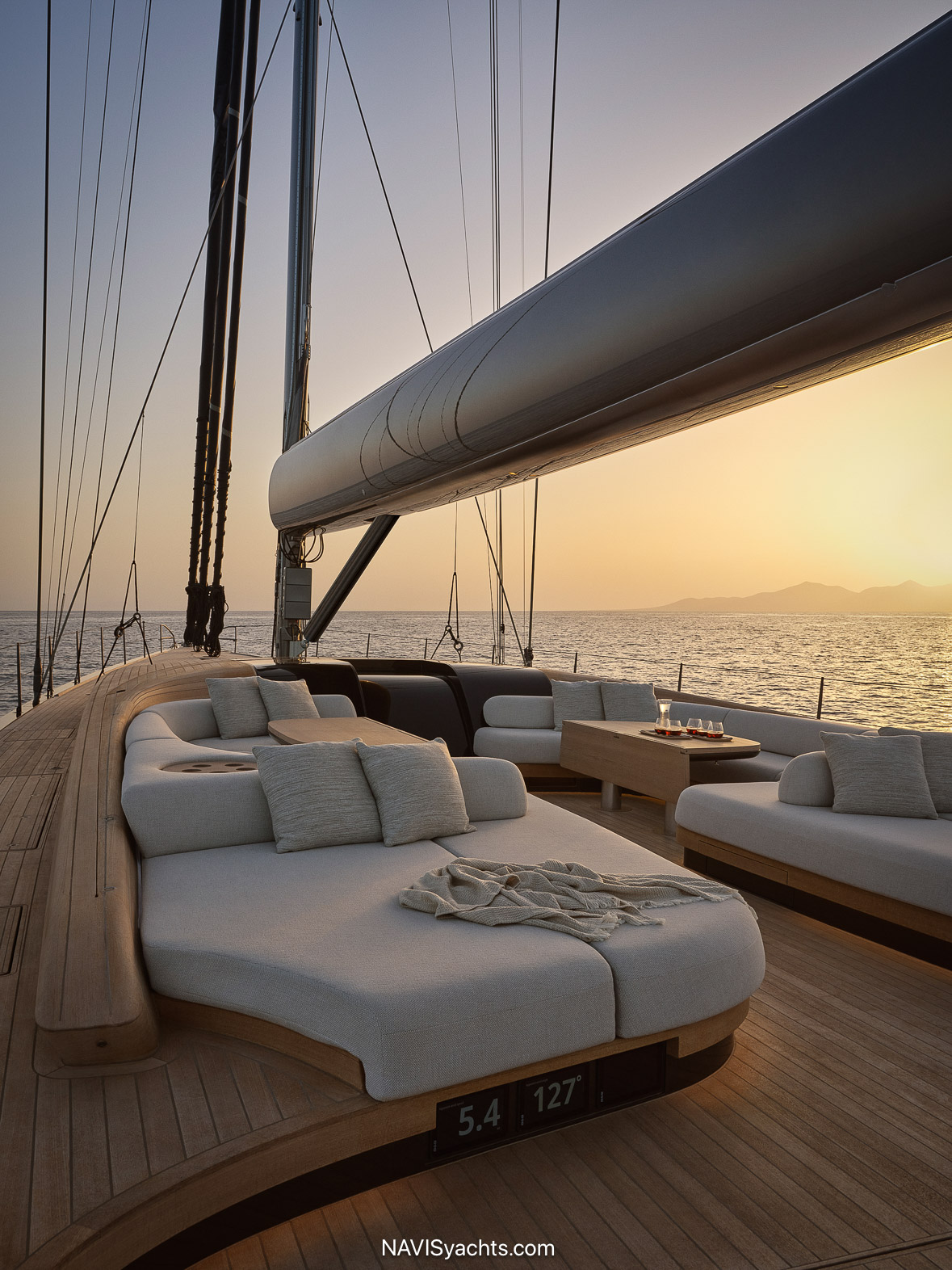 Sailing yacht Zemi by Baltic Yachts underway with bronze metallic hull and teak deck designed by Malcolm McKeon