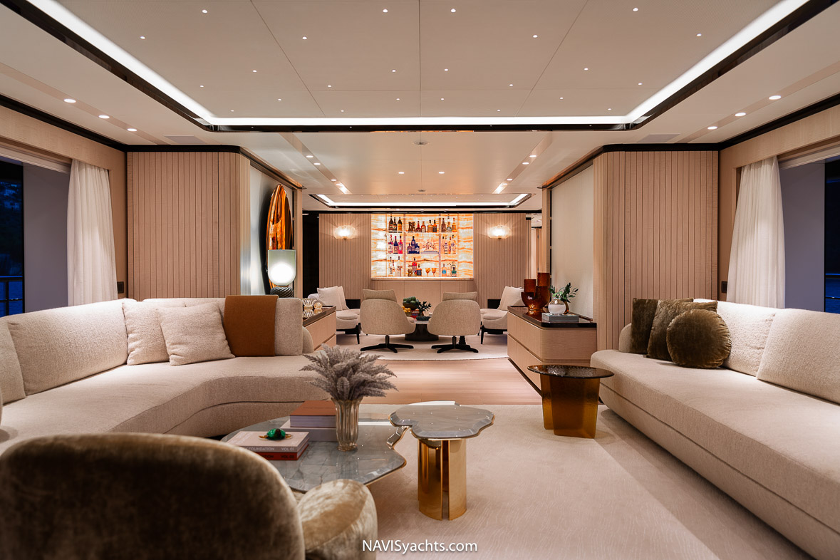Elegant interior design of Alunya yacht's main salon