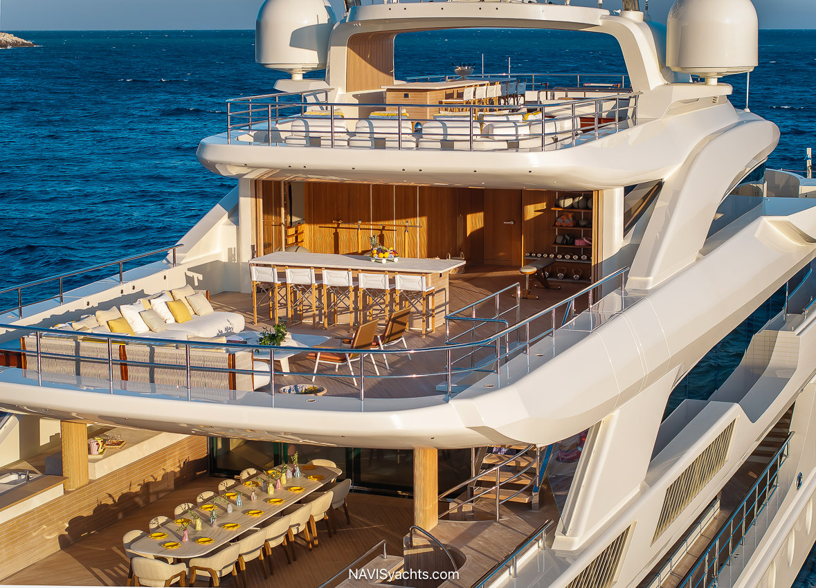Benetti Superyacht Kasper. Kasper’s steel hull 1250 GT displacement yacht with aluminum superstructure measures 67.16 meters in length, with an 11.20m beam, and a 3.10-meter draft.