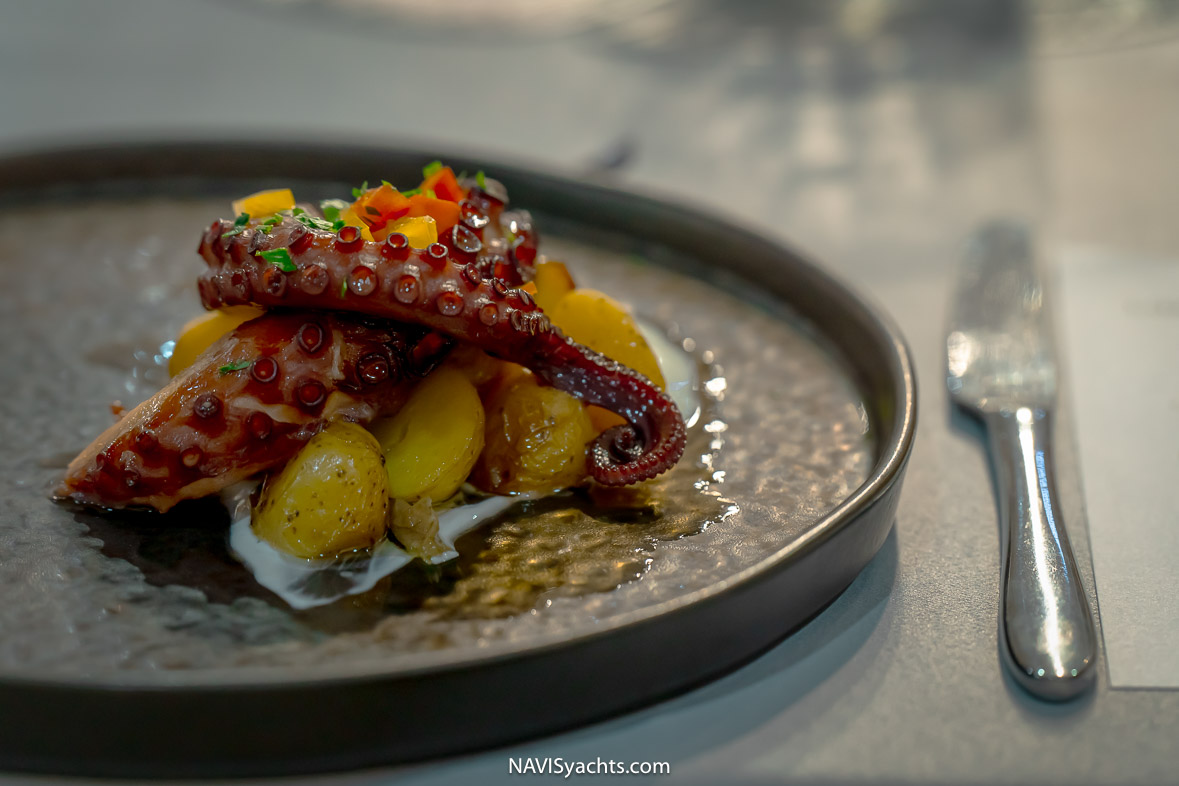 Exquisite spread of Croatian culinary delights aboard the luxury yacht M/Y Cristal.