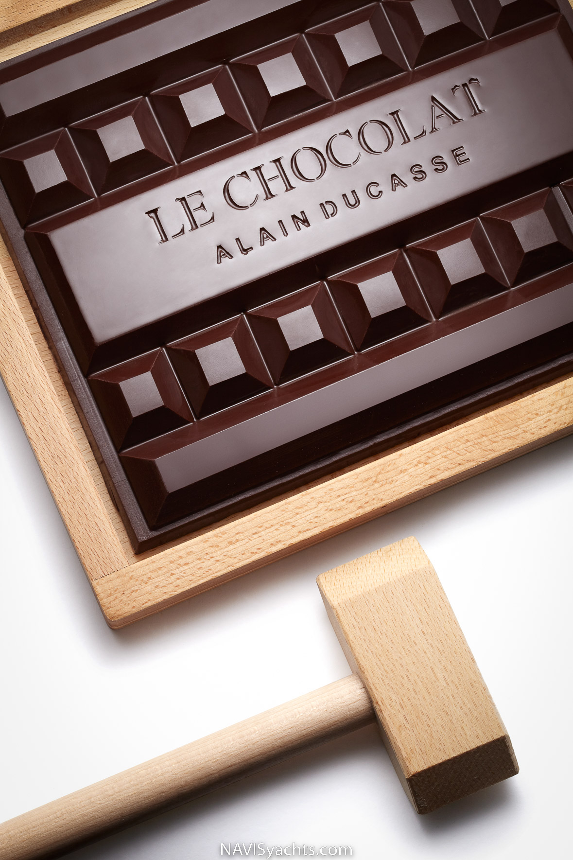 A close-up of a decadent piece of chocolate from la Manufacture of Alain Ducasse in Paris.