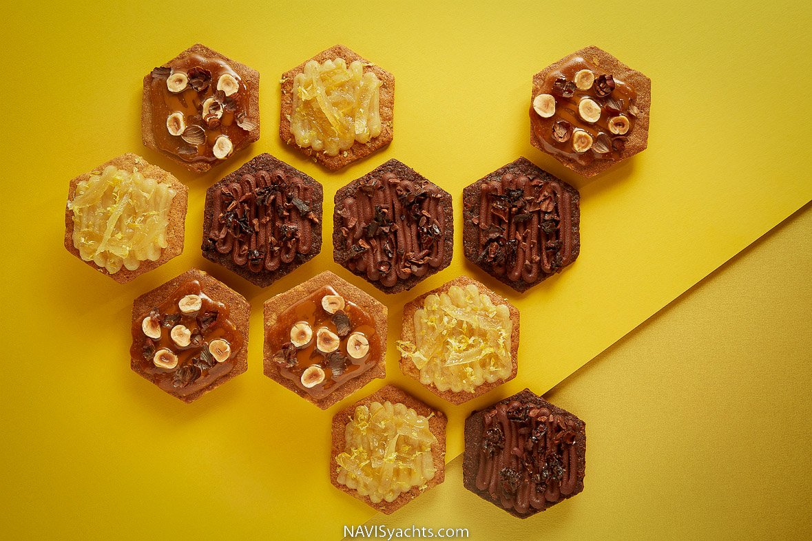 A display of colorful sweet treats from la Manufacture's new biscuit line.