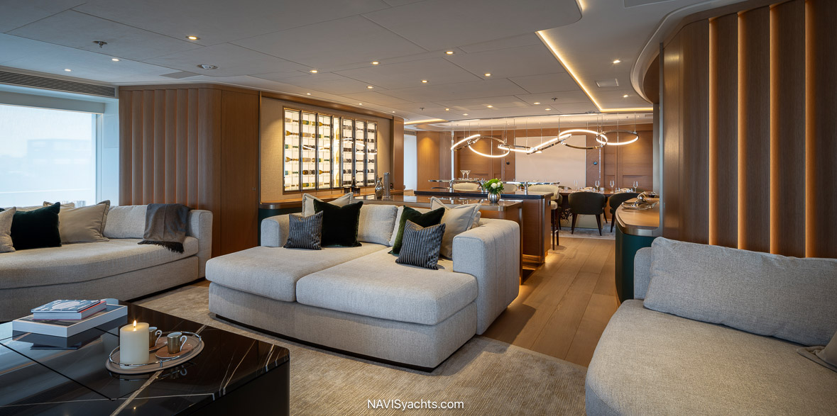 ltra G fisherman’s lounge with plush seating, live-stream fish finder cameras, and a fighting chair setup.