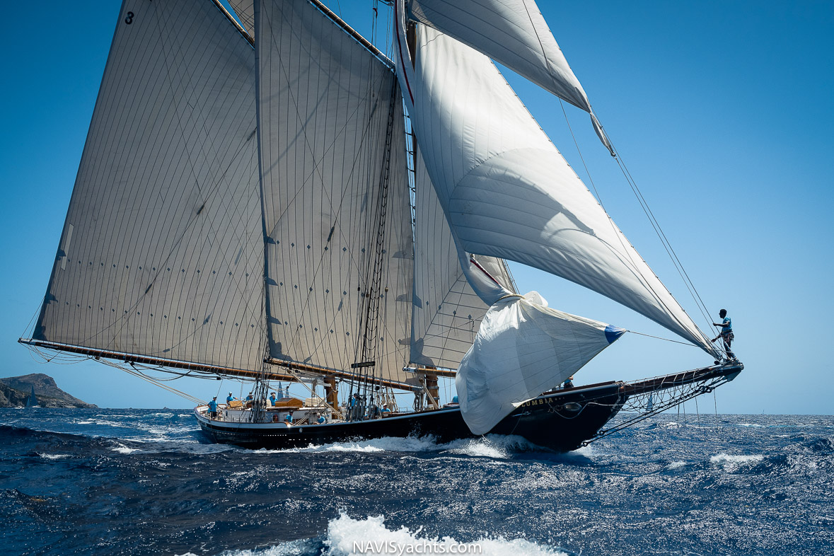 Stunning Lurssen superyacht Kismet anchored in the turquoise Caribbean waters during the St. Barth's Bucket Regatta