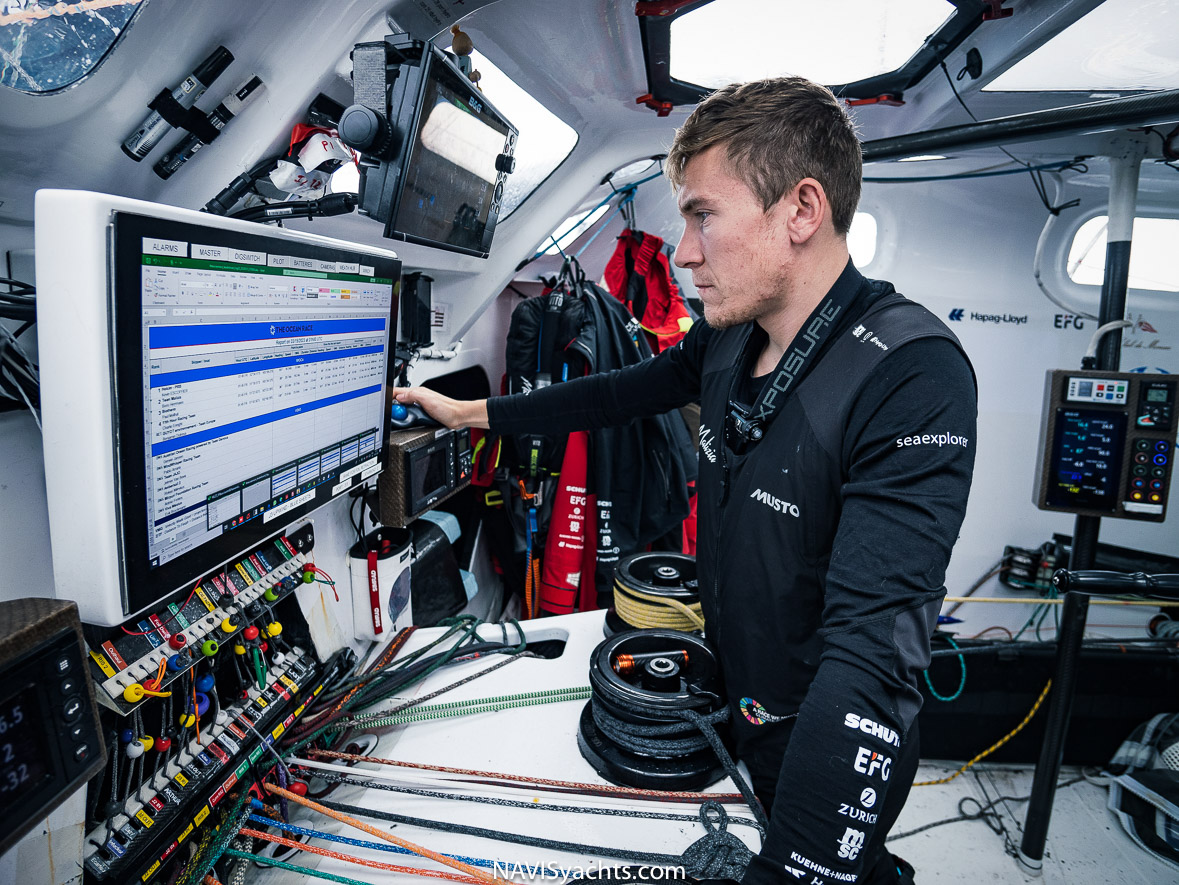 Sailors working hard on deck as they battle the challenging conditions of the Ocean Race