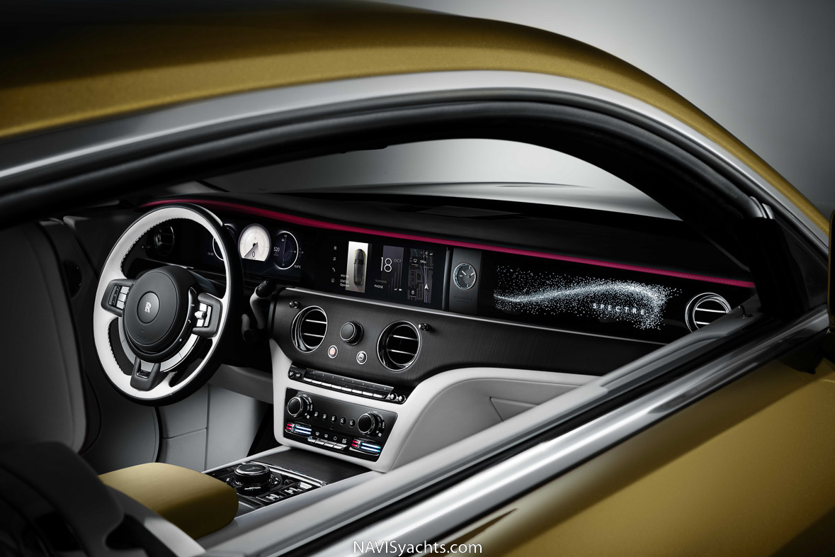 Spectre's sleek and modern interior featuring luxurious leather seats and a digital dashboard