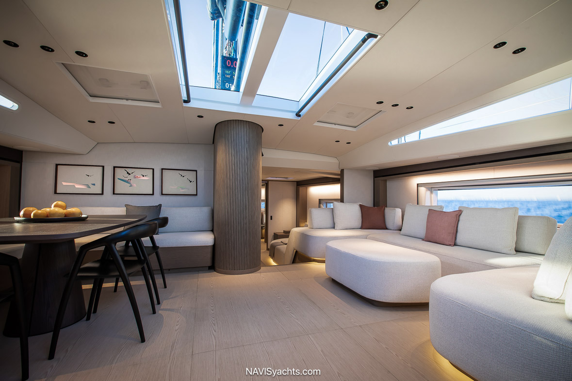 Inside the Gelliceaux, featuring luxurious, light-filled interiors by Nauta Design, epitomizing elegance and comfort on the high seas.