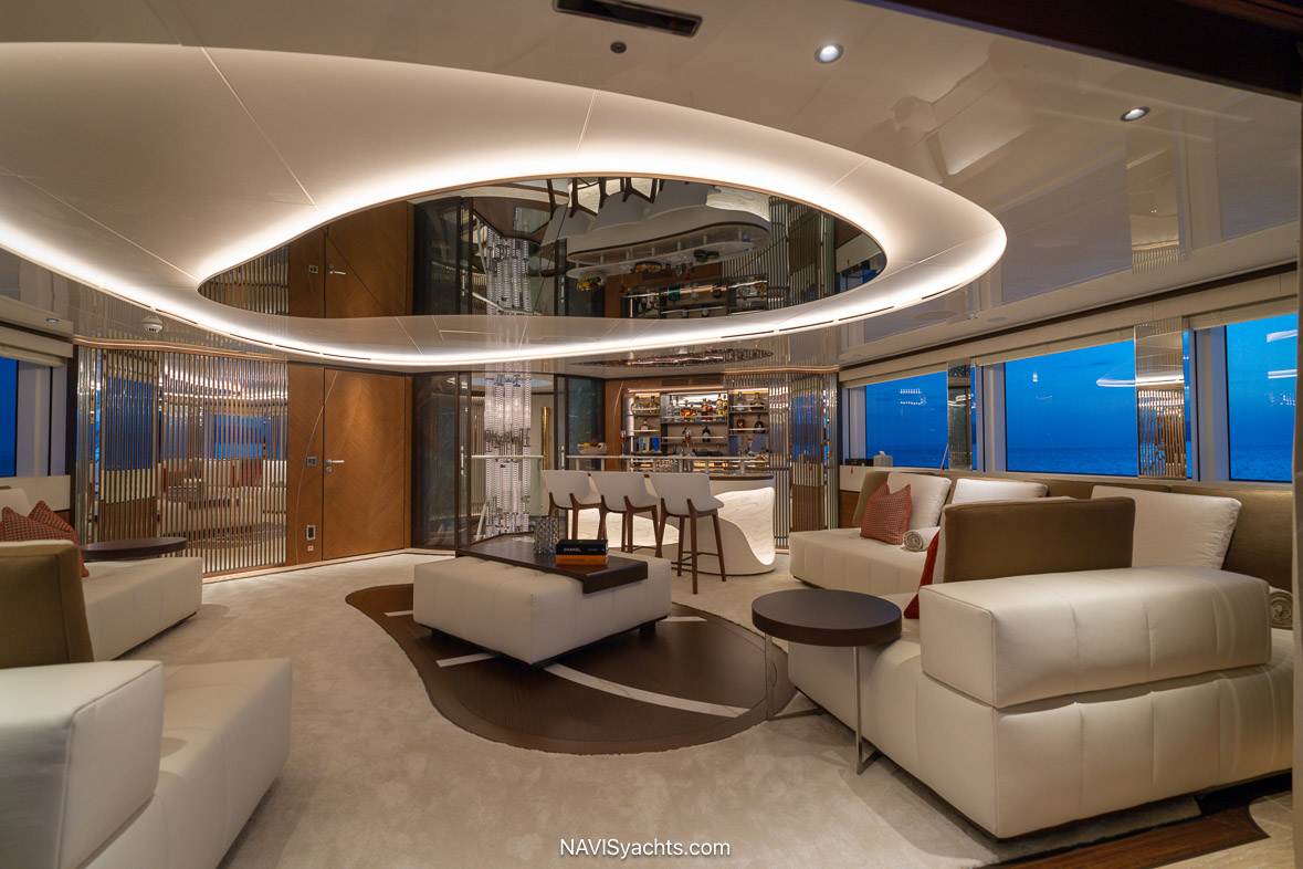 Eternal Spark main deck salon featuring chic, casual furnishings
