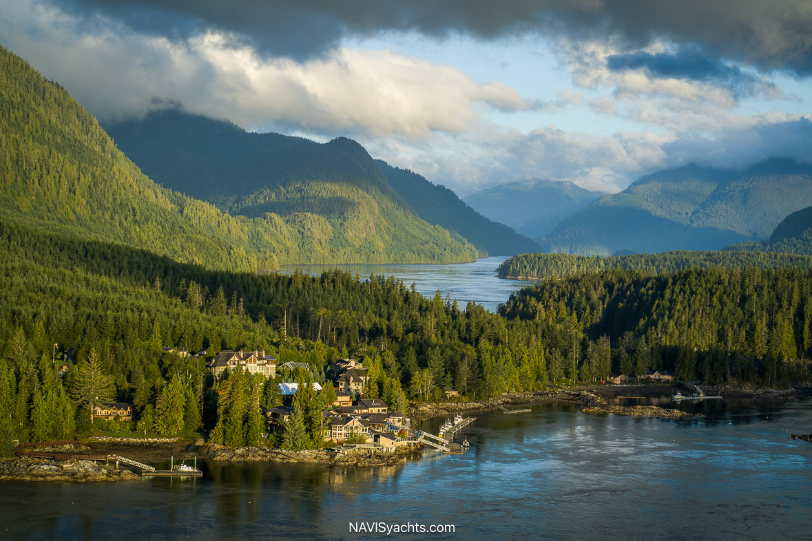 Sonora Resort Aerial View – A breathtaking aerial view of Sonora Resort nestled in British Columbia’s pristine wilderness.
