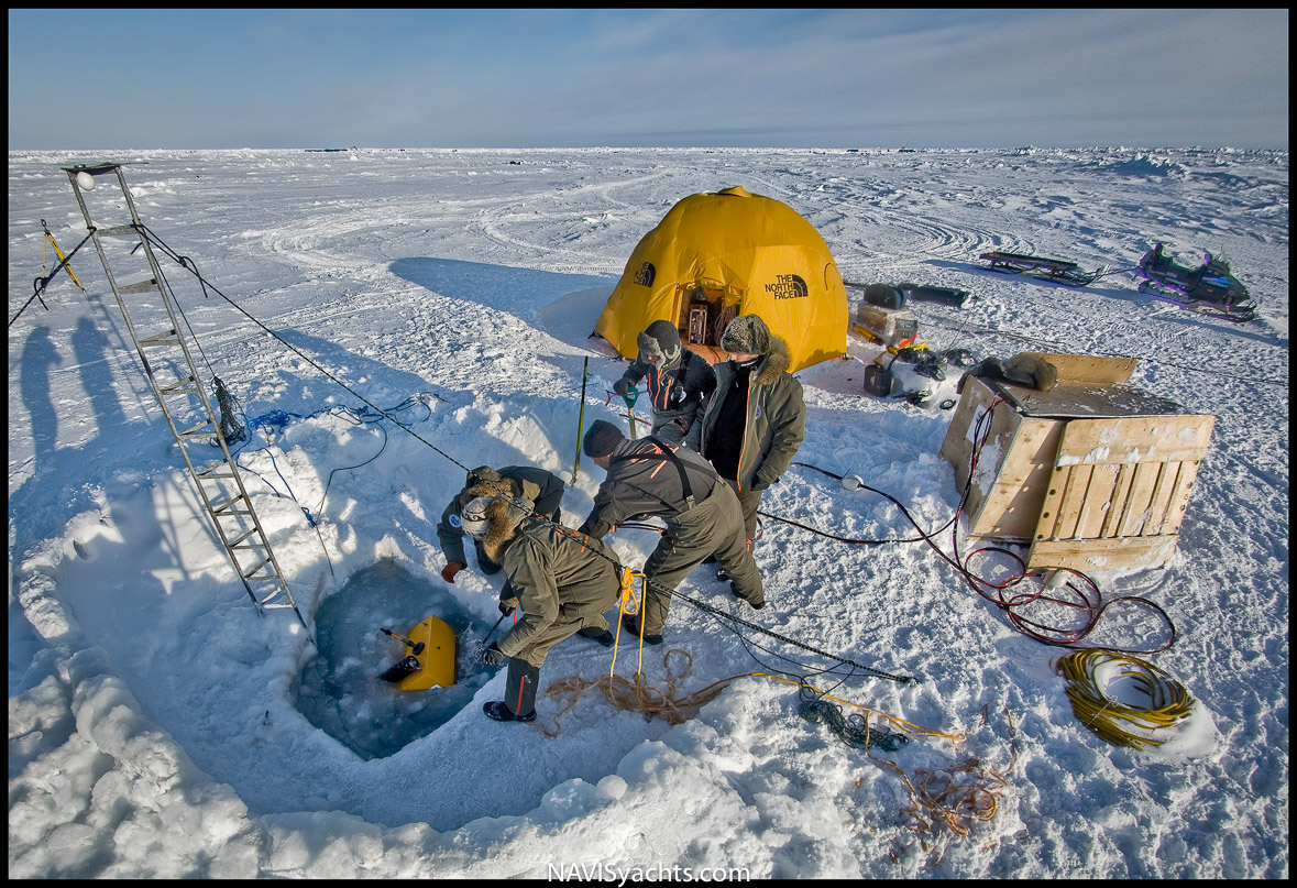 Arctic explorers during a North Pole scientific expedition