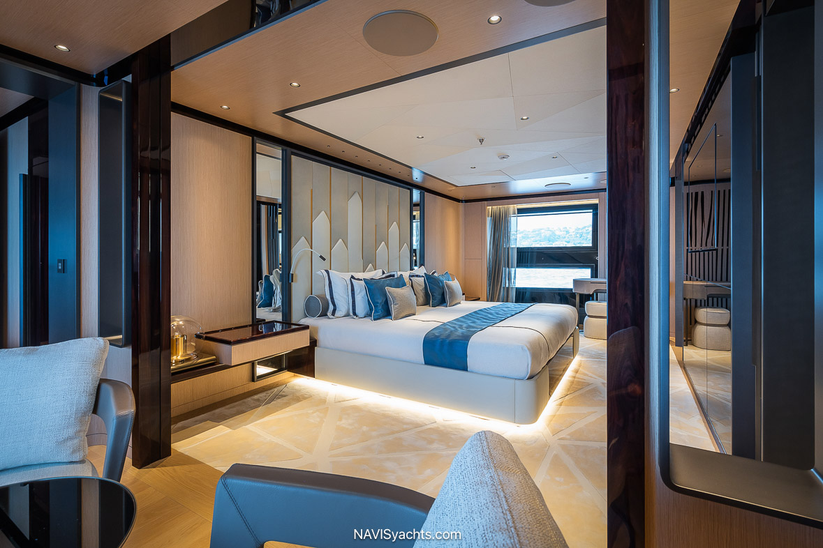 Master stateroom with fold-down balconies