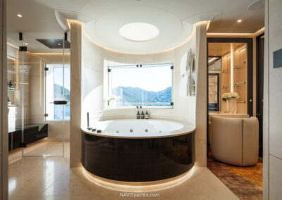 Amels Synthesis owner’s deck with private Jacuzzi and panoramic sea views