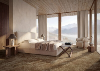 Custom-made carpet fitted to the curved geometry of a luxury yacht interior